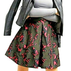 Banana Republic Camo Green Pink & Black Jigsaw Print Fit & Flare Pleated Skirt